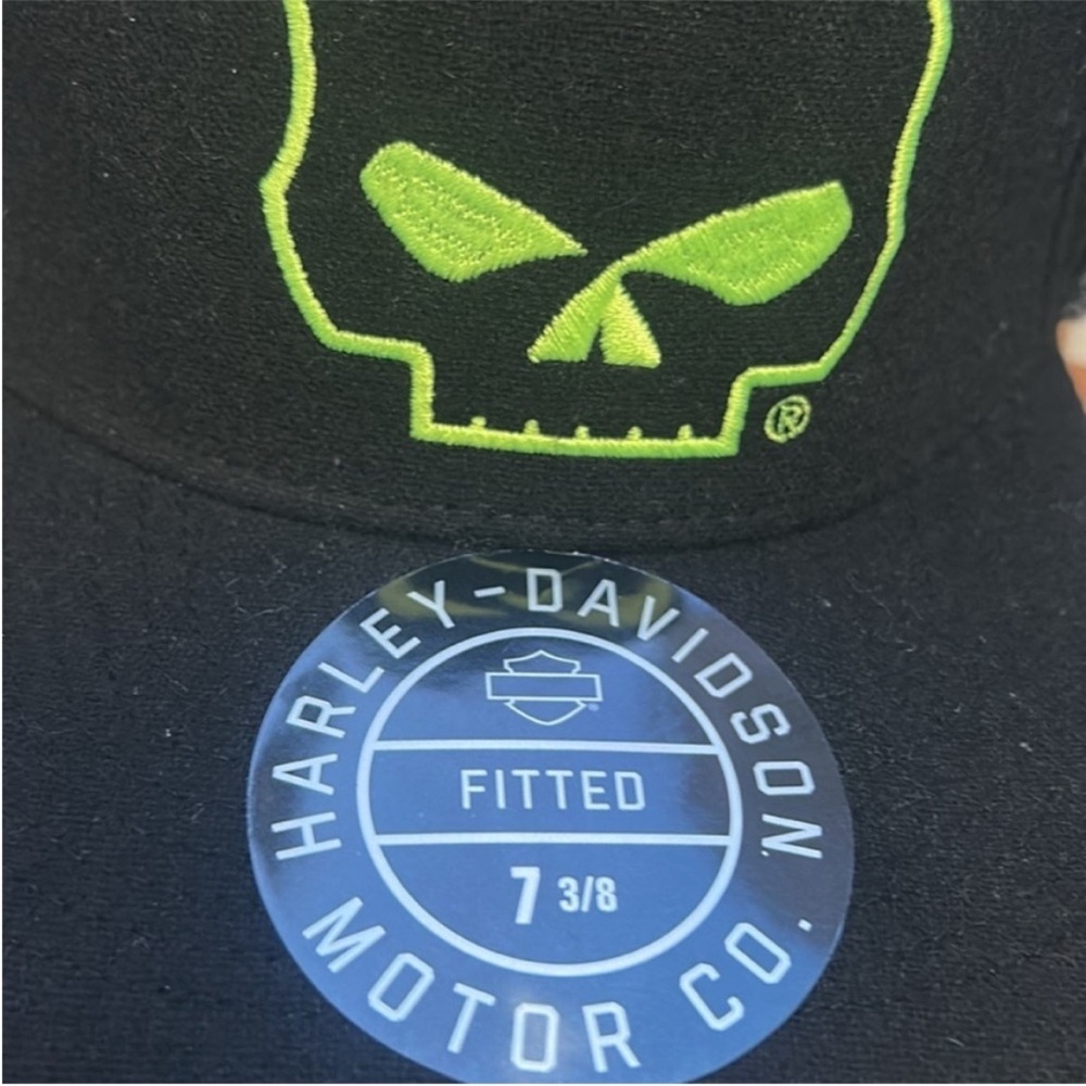 Harley-Davidson Large Hat Willie G Skull Fitted Flap Hat Black Beauty 7 3/8 NWT - Picture 8 of 11